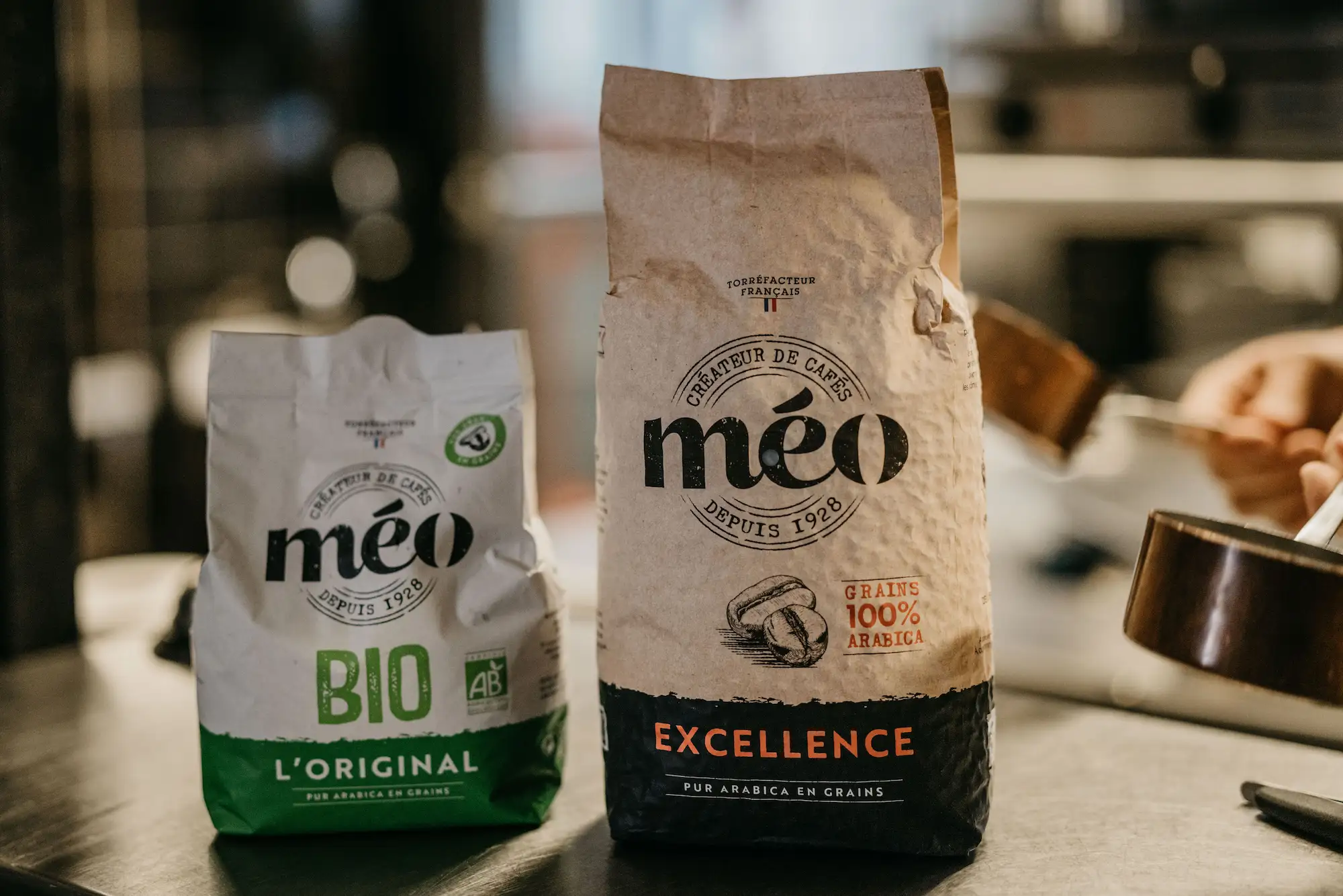 paquet de café en grains Méo original bio et excellence 