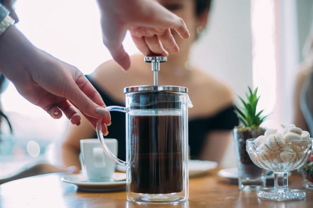 french press coffee friends waiting coffee table brazilian cafe shop