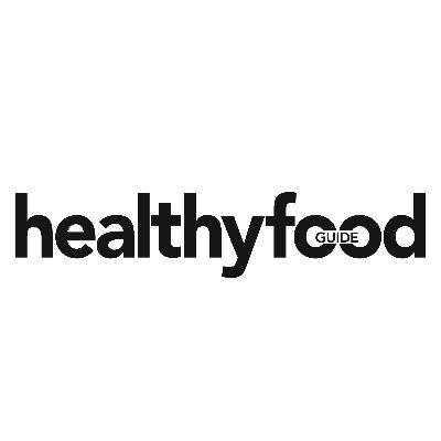 le logo en texte noir indique « alimentation saine » avec le mot « guide » en petites lettres à l'intérieur du deuxième « o » de « nourriture », sur un fond blanc.