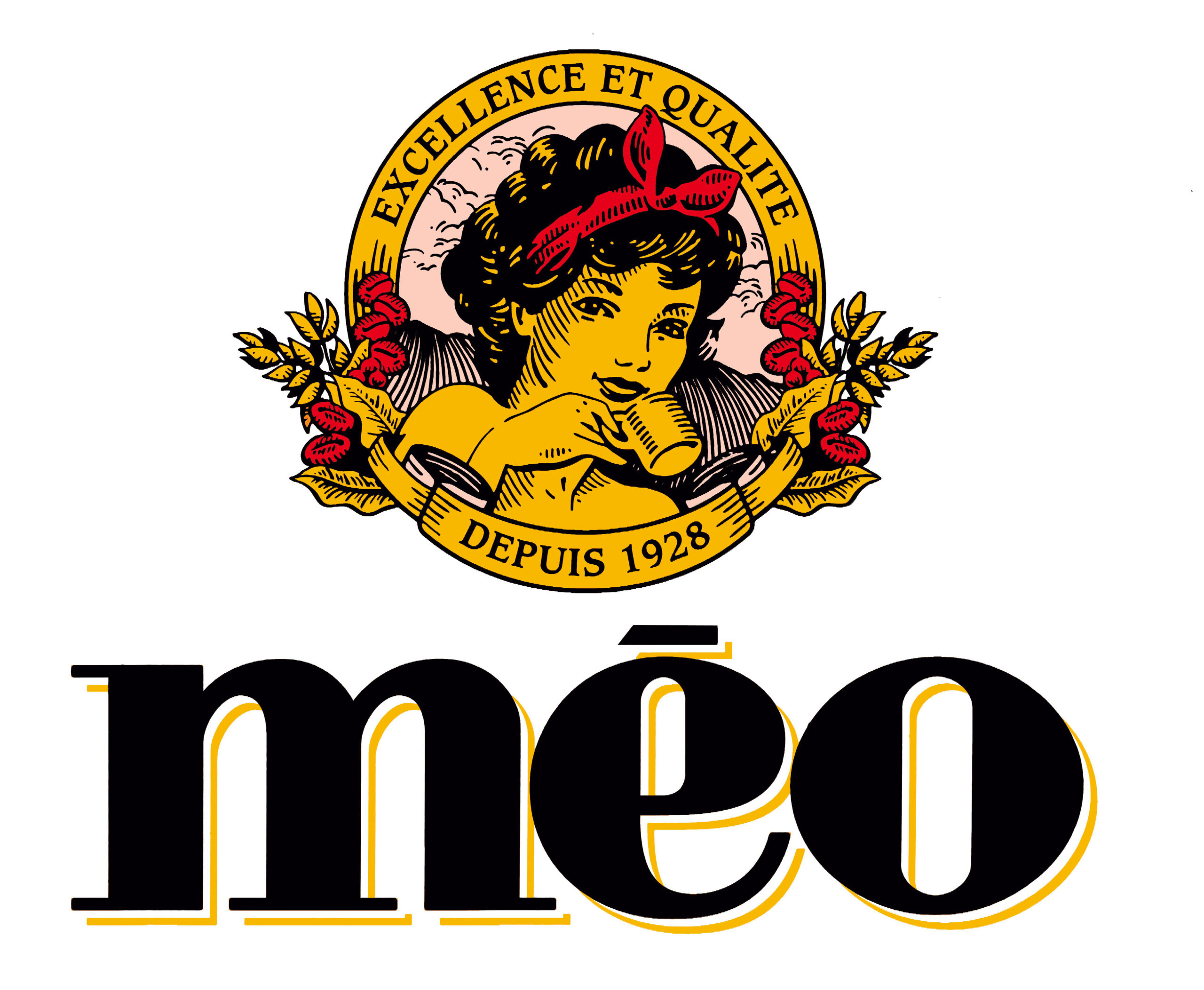 un logo représentant un enfant avec des fleurs, les mots « excellence et qualitÉ depuis 1928 » et le nom de la marque « méo » en lettres grasses.